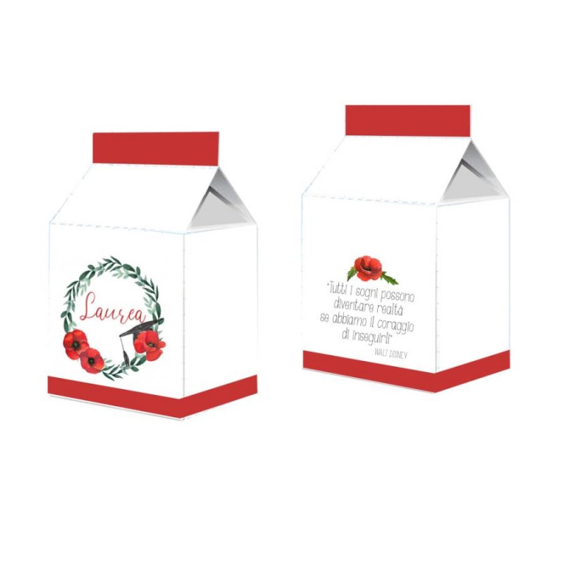 Scatolina in cartoncino milk laurea papaveri rossi 5,5 cm  x 6 cm