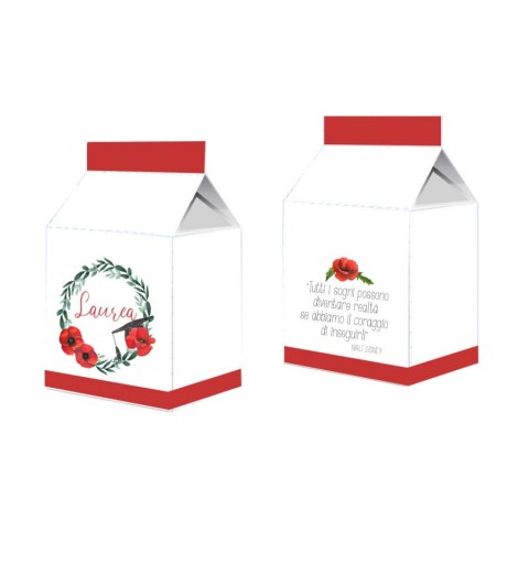 Scatolina in cartoncino milk laurea papaveri rossi 5,5 cm  x 6 cm