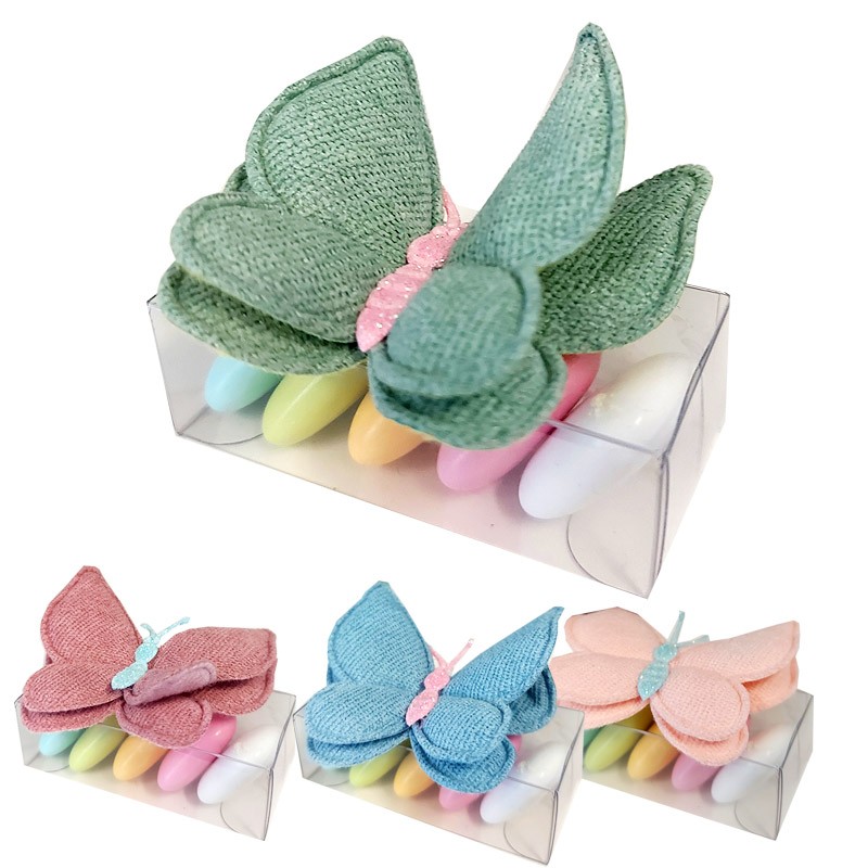 scatoline trasparenti con Farfalle colorate in stoffa 20 pz.
