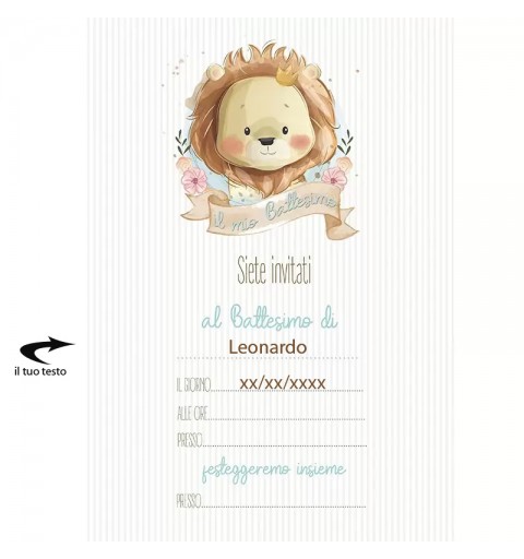 Inviti Leoncino Lion personalizzabili per Battesimo - 20pz