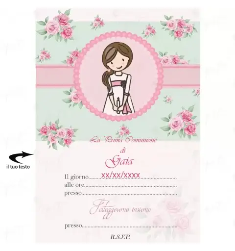Inviti prima comunione bimba floral personalizzabili - 20pz