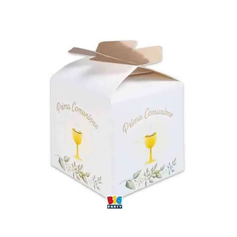 25 Scatoline portaconfetti Cubetto con Fiocco in carta 5 x 7 x 5 cm Comunione Olive Green 75229
