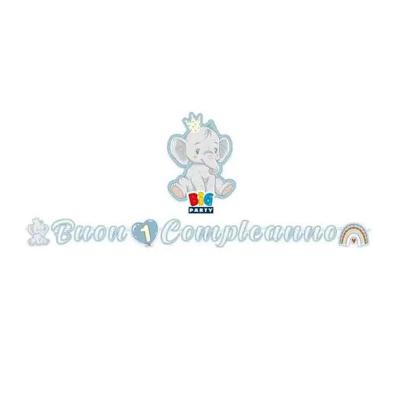 Festone Kit Scritta Maxi Italic 600 x 25 cm One Birthday Boho Elephant Light Blue 75310