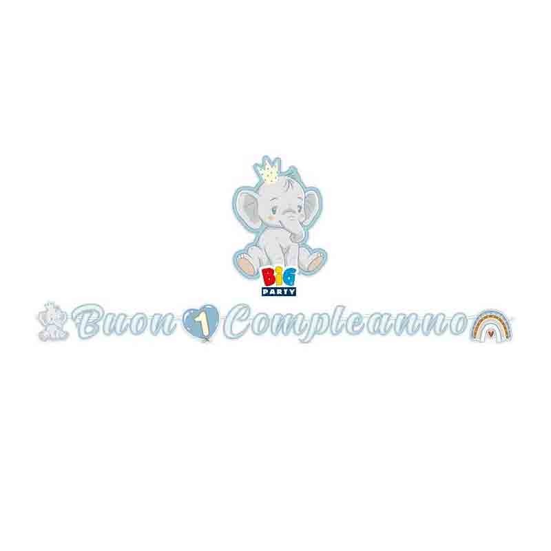 Festone Kit Scritta Maxi Italic 600 x 25 cm One Birthday Boho Elephant Light Blue 75310