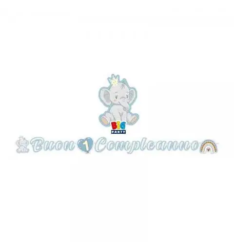 Festone Kit Scritta Maxi Italic 600 x 25 cm One Birthday Boho Elephant Light Blue 75310