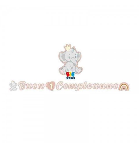 Festone Kit Scritta Maxi Italic 600 x 25 cm One Birthday Boho Elephant Pink 75309