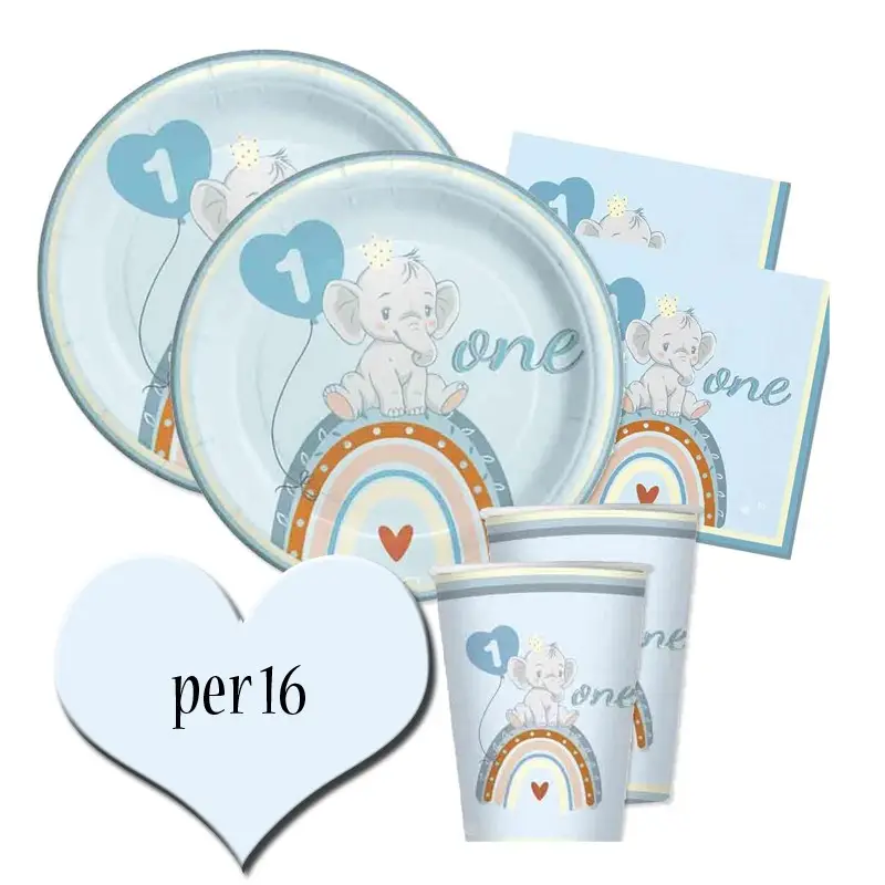 kit n 2 Coordinato Elefantino Celeste Boho primo compleanno