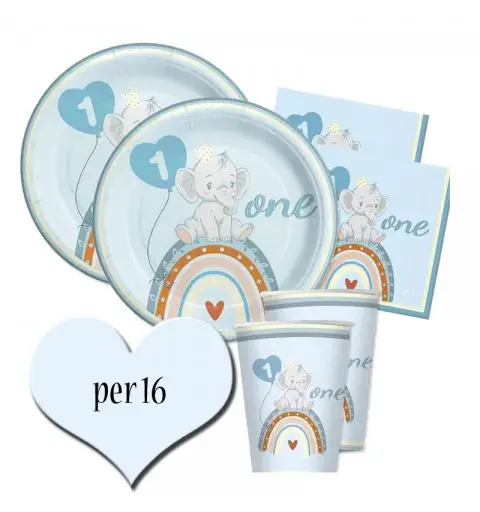 kit n 2 Coordinato Elefantino Celeste Boho primo compleanno