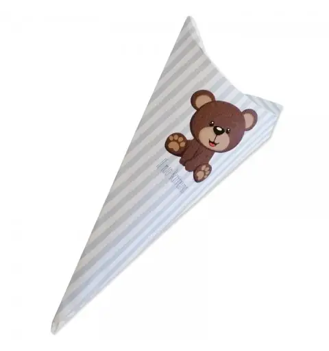 cono in cartoncino il mio battesimo orsetto celeste  h 15 cm x larghezza 7,5 cm