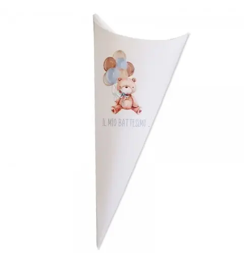 Cono Battesimo Orsetto celeste con palloncini - 1pz