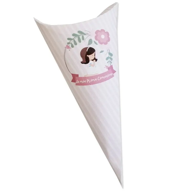 cono in cartoncino la mia prima comunione bimba rosa  h 15 cm x larghezza 7,5 cm