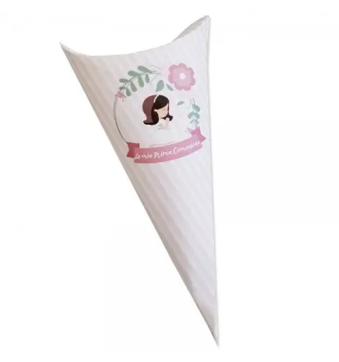 cono in cartoncino la mia prima comunione bimba rosa  h 15 cm x larghezza 7,5 cm