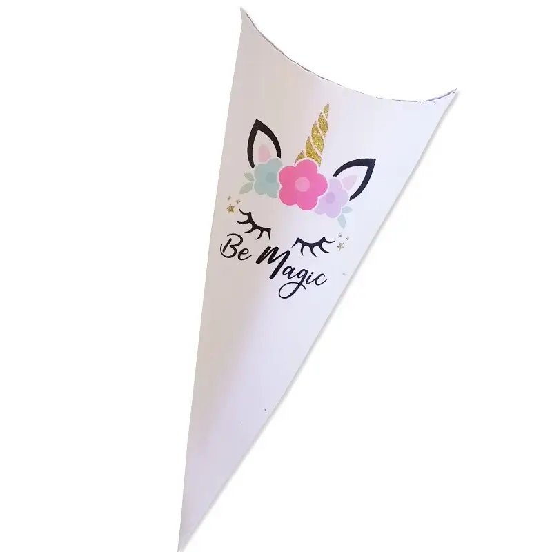 cono in cartoncino unicorno magico  h 15 cm x larghezza 7,5 cm