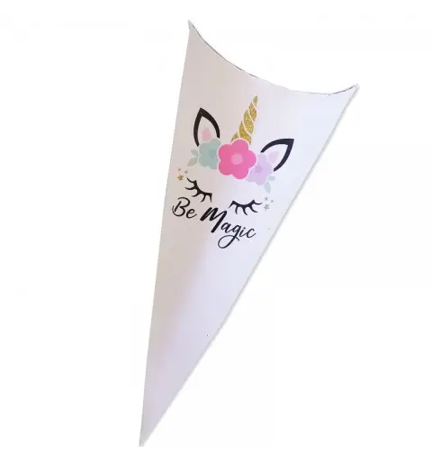 cono in cartoncino unicorno magico  h 15 cm x larghezza 7,5 cm
