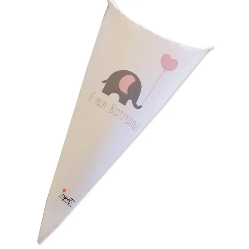 cono in cartoncino battesimo elefantino rosa  h 15 cm x larghezza 7,5 cm