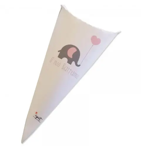 cono in cartoncino battesimo elefantino rosa  h 15 cm x larghezza 7,5 cm