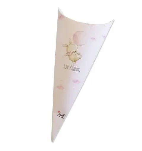 cono in cartoncino battesimo rosa bunny coniglietto  h 15 cm x larghezza 7,5 cm