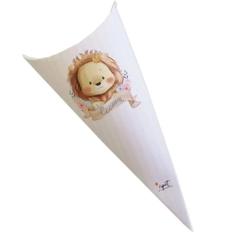 cono in cartoncino leoncino nascita eccomi  h 15 cm x larghezza 7,5 cm