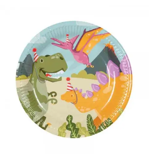 10 piatti in carta Dino party 23 cm 550066 ecologici
