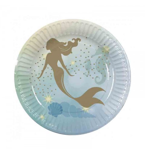 10 piatti in carta mermaid sirena 23 cm 551012 ecologici