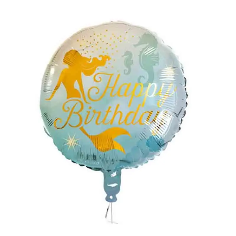 palloncino foil tondo mermaid sirene happy birthday 45 cm 551010