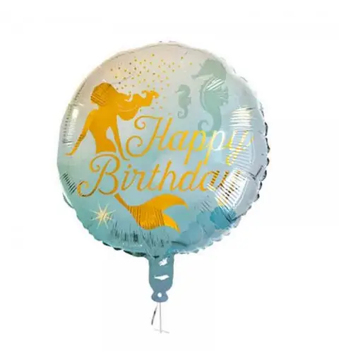 palloncino foil tondo mermaid sirene happy birthday 45 cm 551010