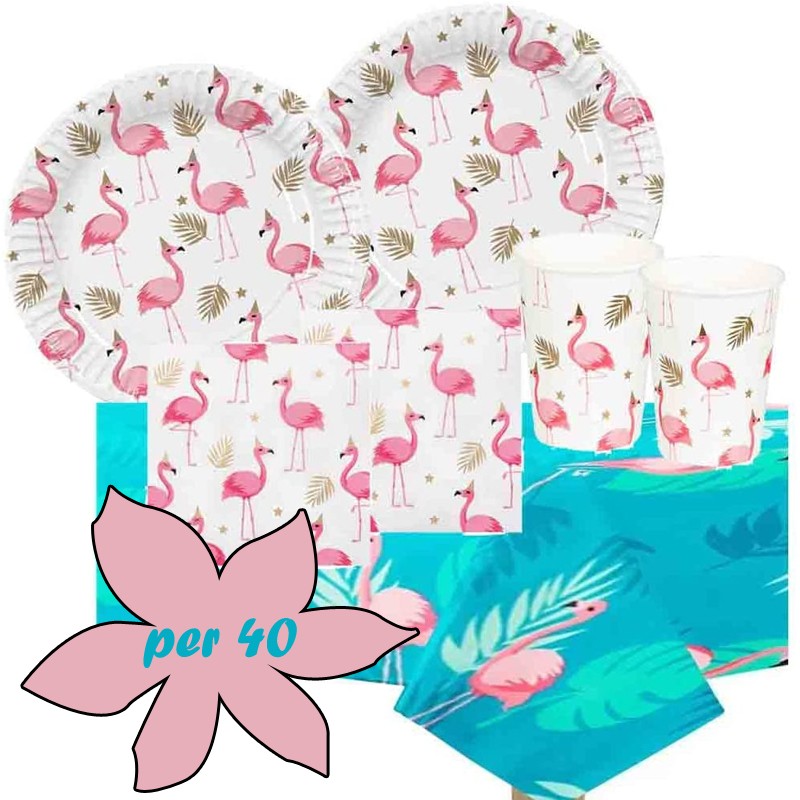 Set Tavola Fenicotteri Rosa Flamingo - Kit n 16