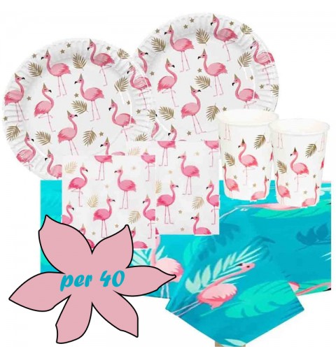 Set Tavola Fenicotteri Rosa Flamingo - Kit n 16