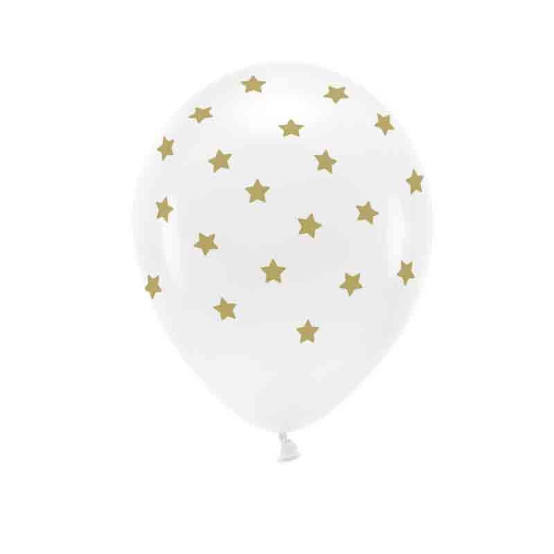 6 Palloncini 30 cm bianchi stelle oro dia ca. 33 cm ECO33P-202-011-6