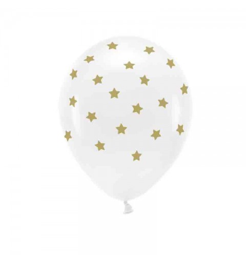 6 Palloncini 30 cm bianchi stelle oro dia ca. 33 cm ECO33P-202-011-6