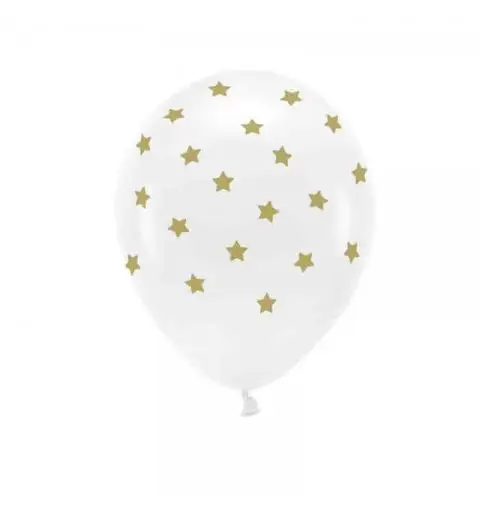 6 Palloncini 30 cm bianchi stelle oro dia ca. 33 cm ECO33P-202-011-6