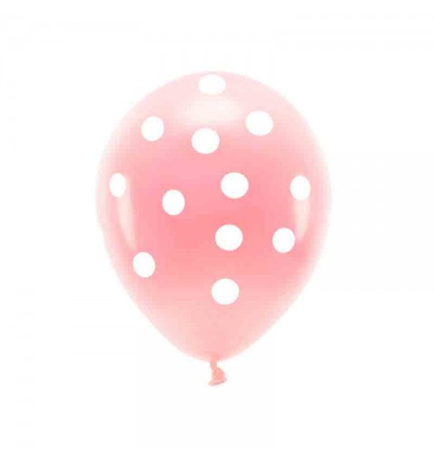 6 Palloncini 30 cm rosa pois bianchi dia ca. 33 cm  ECO33P-202-081J-6