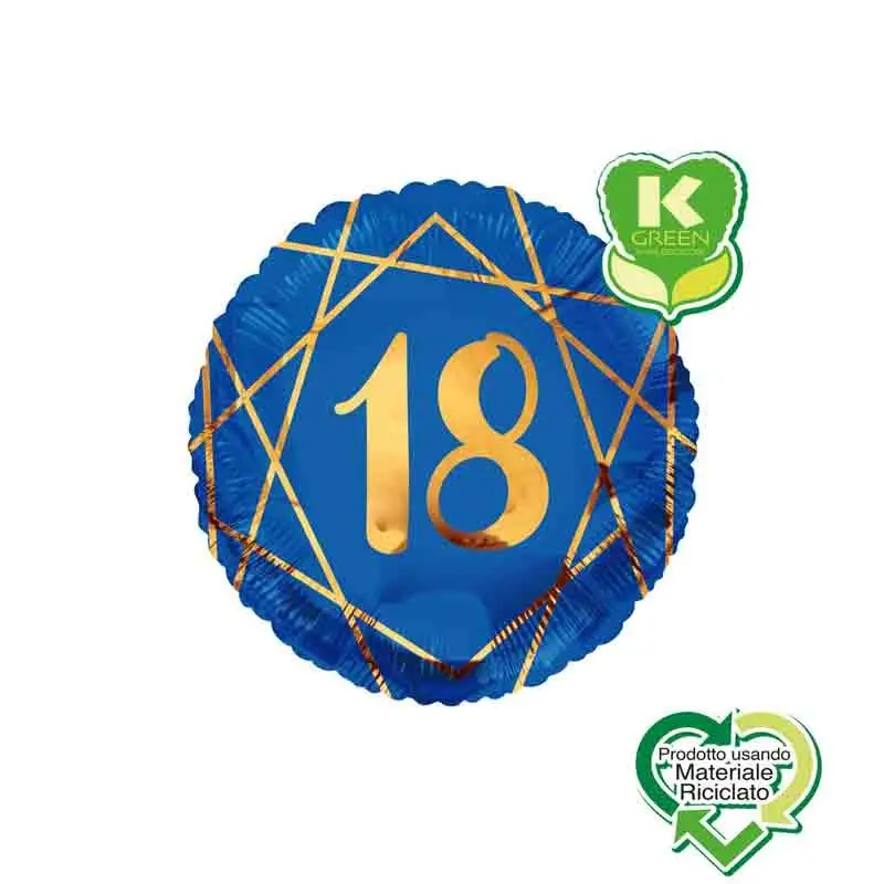 Palloncino foil 18 Anni Geoide Blu Navy Tondo K-Green 18 43 cm 6741313-01