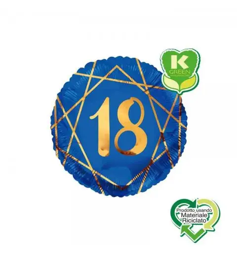 Palloncino foil 18 Anni Geoide Blu Navy Tondo K-Green 18 43 cm 6741313-01
