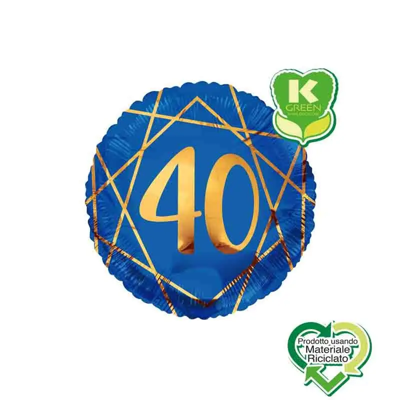 Palloncino foil 40 Anni Geoide Blu Navy Tondo K-Green 18 43 cm 6741337-01