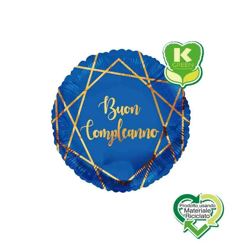 Palloncino foil Buon Compleanno Geoide Blu Navy Tondo K-Green 18 43 cm 6741306-01