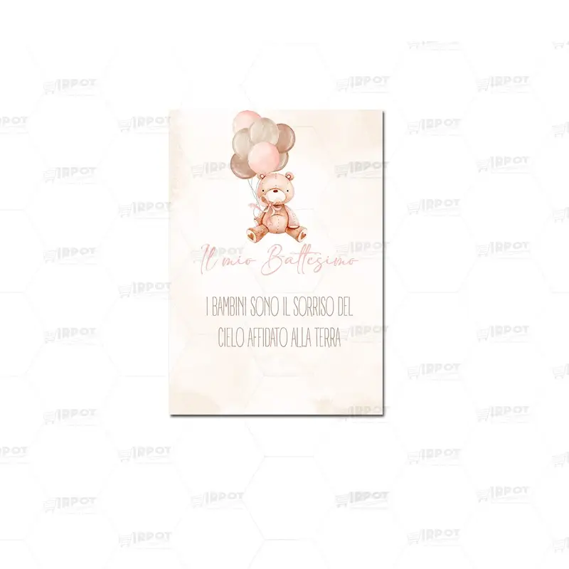 CARTELLONE DI BENVENUTO BATTESIMO ORSETTO CON PALLONCINI ROSA - 2pz