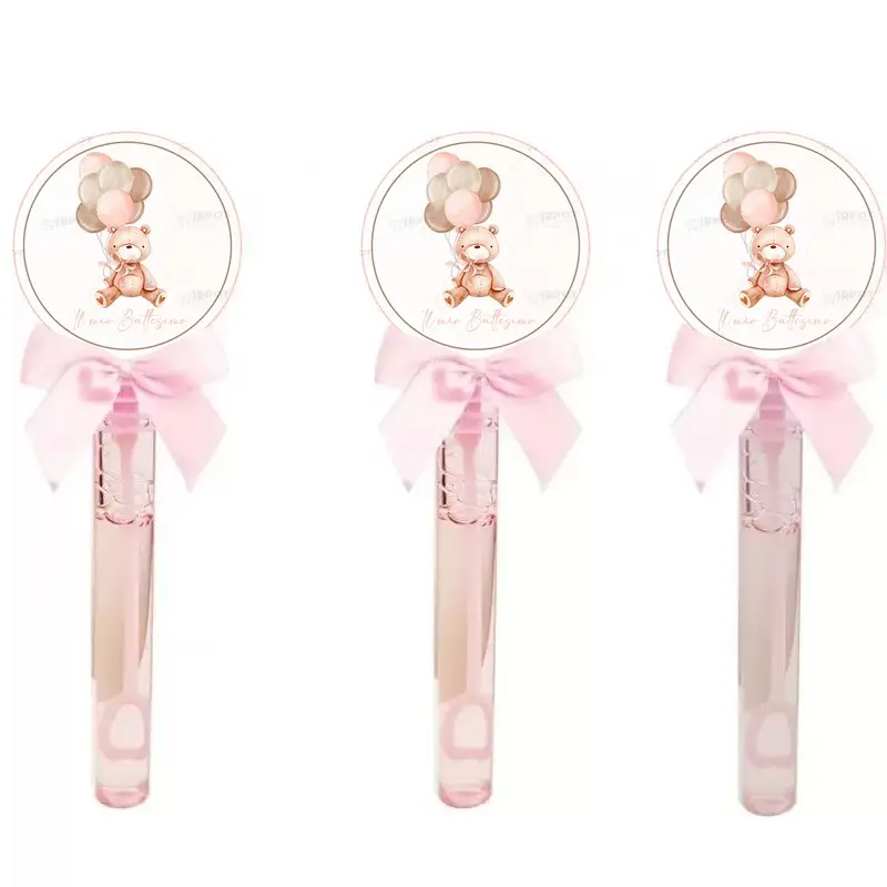 Bolle di sapone Battesimo Orsetta rosa con palloncini - 24pz