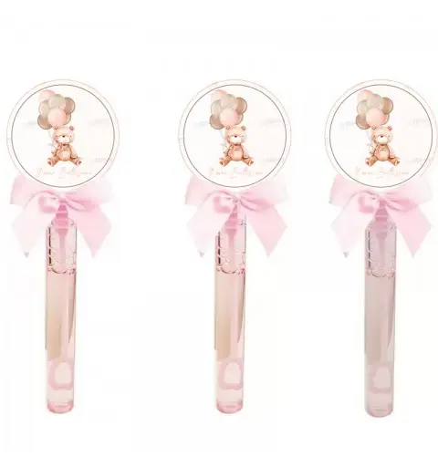 Bolle di sapone Battesimo Orsetta rosa con palloncini - 24pz