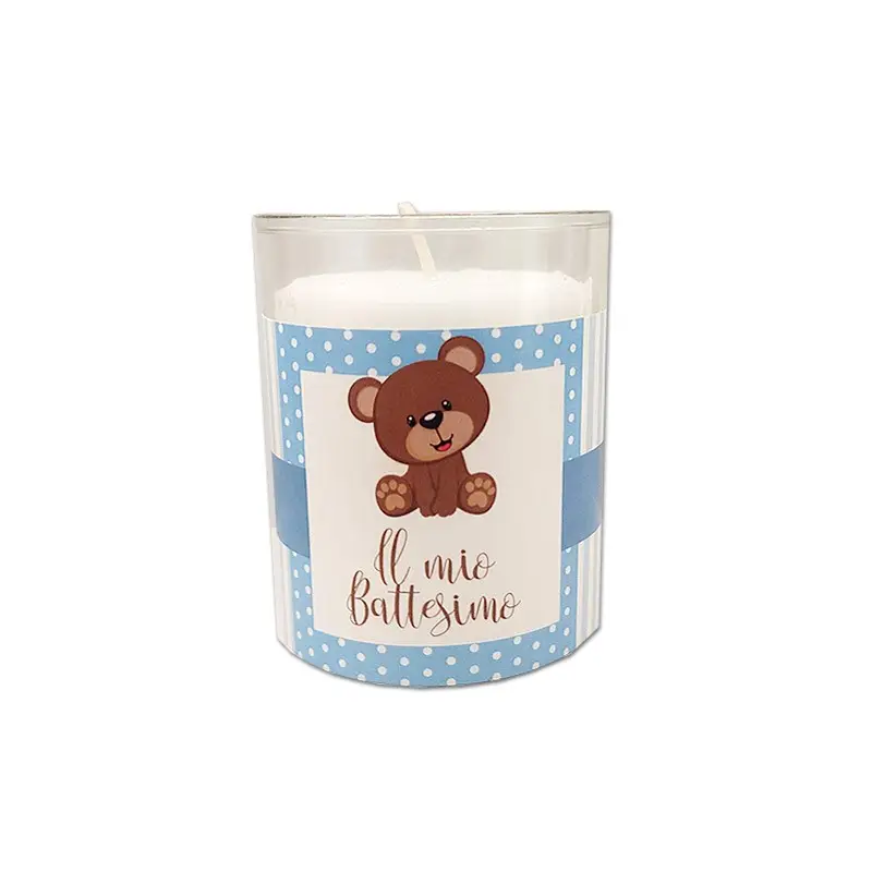 Candele Battesimo Orsetto Celeste con fascette adesive - 10pz