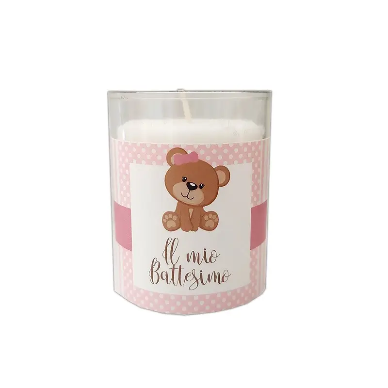 Candele Battesimo Orsetta Rosa con fascette adesive - 10pz