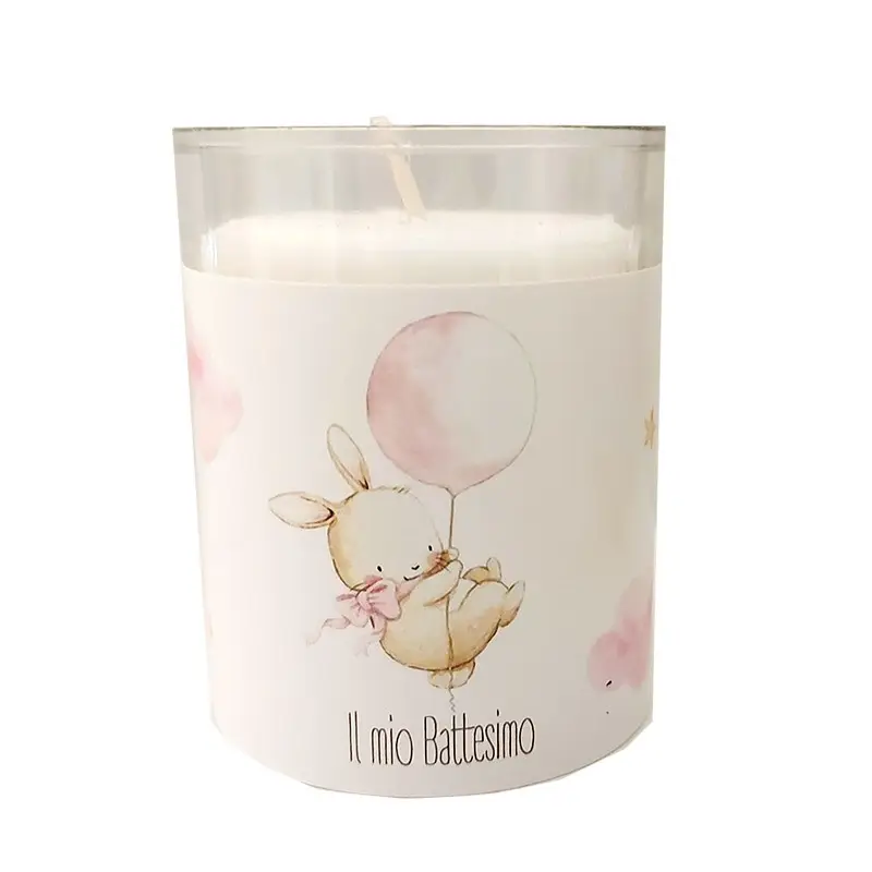 Candele Battesimo Bunny Coniglietto Rosa con fascette adesive - 10pz