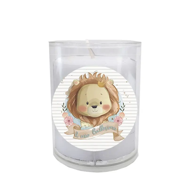 Candele Battesimo Leoncino Lyon con tondi adesivi - 10pz