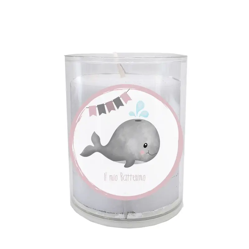 Candele Battesimo Balena Rosa con tondi adesivi - 10pz