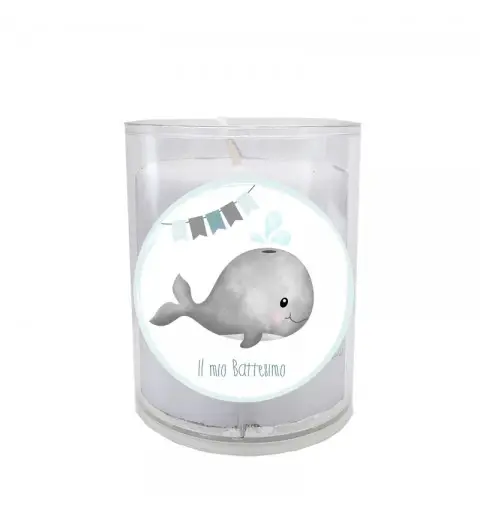 Candele Battesimo Balena Celeste con tondi adesivi - 10pz
