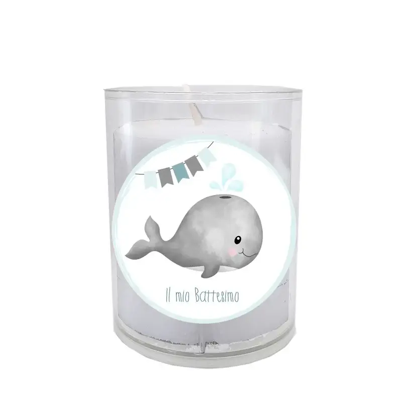 Candele Battesimo Balena Celeste con tondi adesivi - 10pz