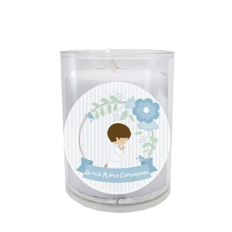 Candele Prima Comunione Bimbo Celeste con tondi adesivi - 10pz
