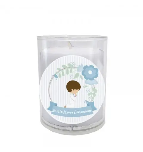 Candele Prima Comunione Bimbo Celeste con tondi adesivi - 10pz