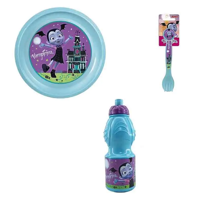 PIATTO + POSATE + BORRACCIA VAMPIRINA DI PLASTICA