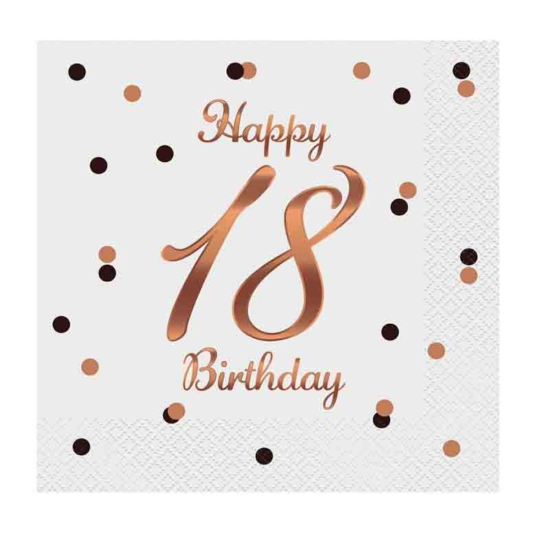 20 Tovaglioli di carta B&C Happy 18 Birthday bianco stampa oro rosa 33 x 33 cm PG-S18B